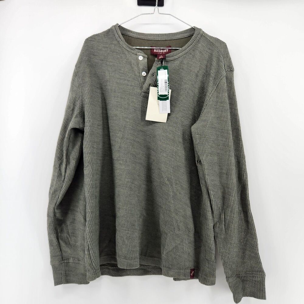 Alesbury Men's Green Medium Mini Rib Waffle Henley NWT‎